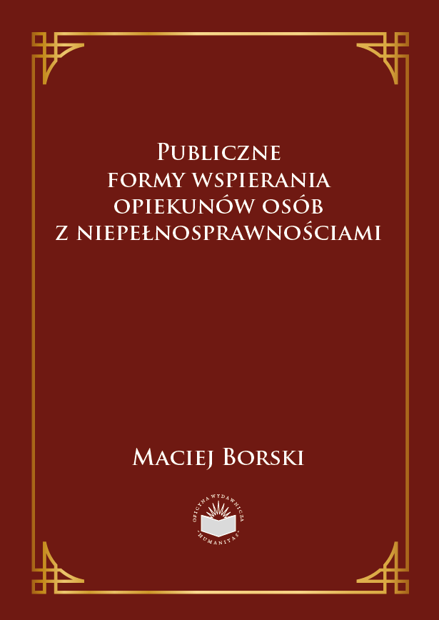 Okładka ma bordowe tło z cienkimi złotymi liniami tworzącymi dekoracyjną ramę. W centralnej części znajduje się tytuł publikacji zapisany białą, wielowierszową czcionką. U dołu umieszczono nazwisko autora. Całość ma klasyczną, uporządkowaną kompozycję.