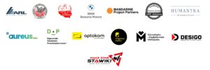 Na obrazku znajdują się logotypy różnych firm i instytucji będących partnerami wydarzenia. Widoczne są m.in. Agencja Rozwoju Lokalnego S.A., BMW Bawaria Motors, Górnośląsko-Zagłębiowska Metropolia, DESIGO, Wake Zone Stawiki i inne.