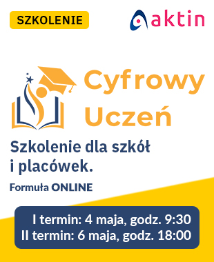 Plakat szkolenia „Cyfrowy Uczeń” – oferta kursu online dla szkół z terminami spotkań.