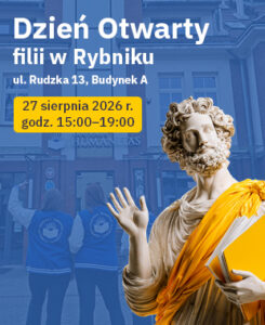 Grafika promująca Dzień Otwarty Akademii Humanitas w Rybniku.